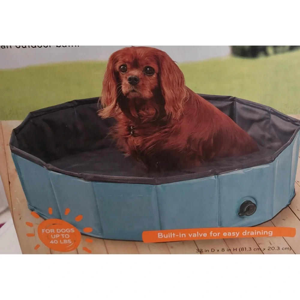 NEW in Box Pawslife Pop-Up Blue DOG POOL For dogs up to 40 lbs Built in valve